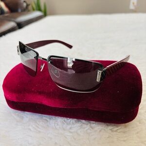 Gucci GG 1798 Halfrim Silver/Burgundy light Black Lenses Unisex Sunglasses